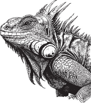 black and white iguana portrait clip art preview