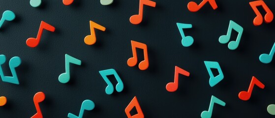 Colorful Musical Notes on Dark Surface for Creative and Artistic Projects, Background for Music Themes and Concepts