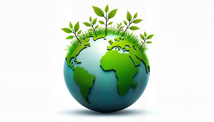 Obraz premium Green Earth globe with plants and grass on top 