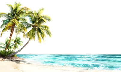 Tranquil Tropical Beach Scene with Lush Palm Trees and Turquoise Ocean