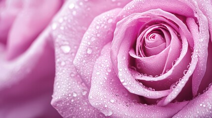 Close-up of pink rose petals with dew drops