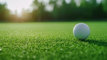 Obraz premium Golf ball on green grass with soft natural light