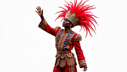 Obraz premium Dancer in colorful costume expressing joy against white background 