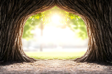 Nature's Arch: Trees, Sunlight, Green