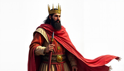 Kingly figure holding scepter in majestic robe
