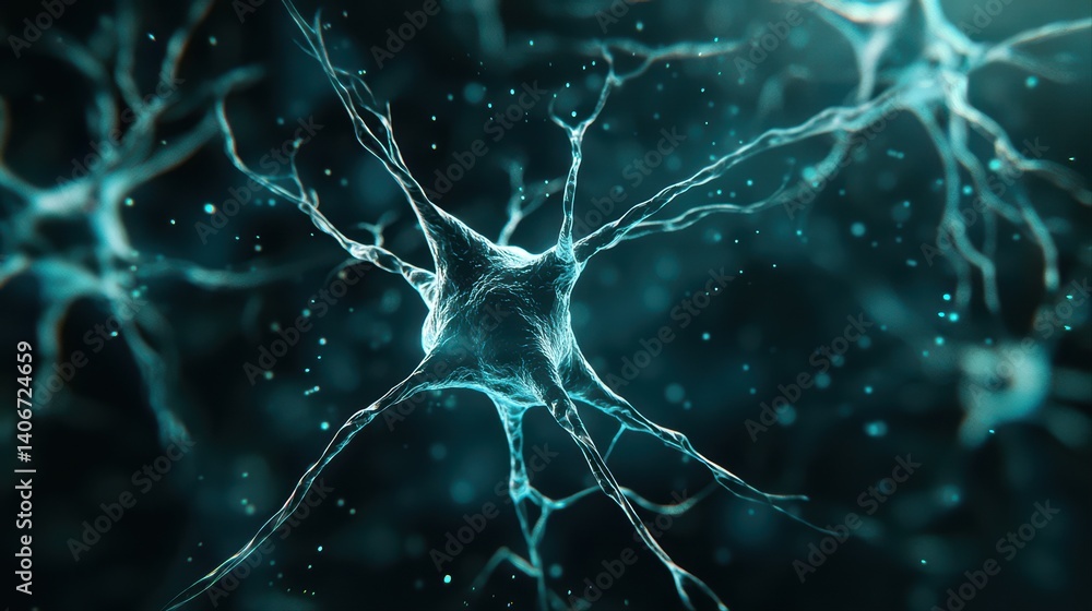 Poster intricate neuron structure with glowing connections