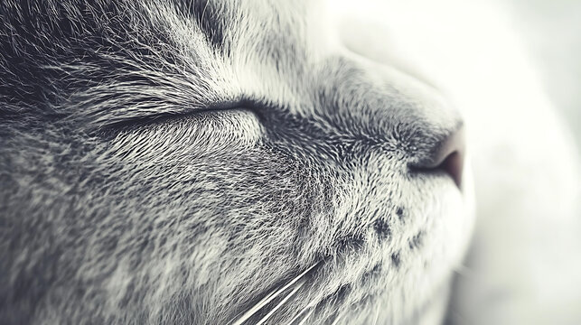 A cat is sleeping with its eyes closed