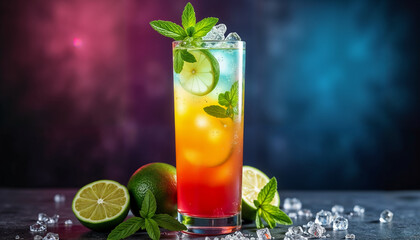 Vibrant Colorful Cocktail with Mint and Lime