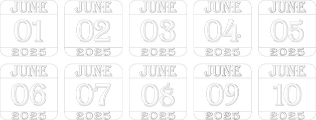 June calendar 2025 line art icon set .Calendar Event schedule date.calendar date icon on white background.Agenda plan, june month schedule calendar and Time planner.Meeting appointment time.