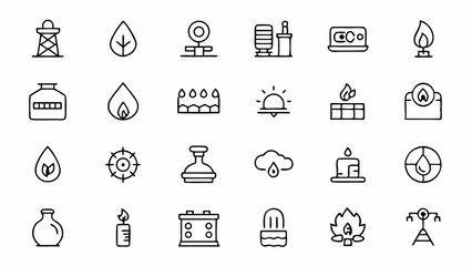 Set of outline icons showcasing various natural gas related equipment and utilities perfect for energy projects apps dashboards websites or infographics