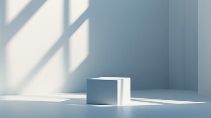 Fototapeta premium Minimalist white cube in a sunlit modern room