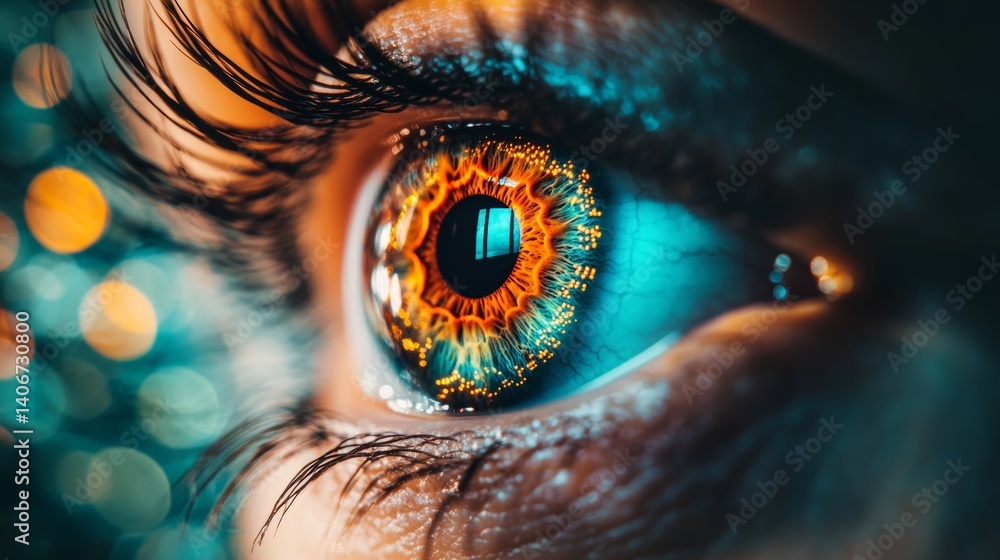 Poster vibrant iris scan high-tech security and biometric identification in action, close-up
