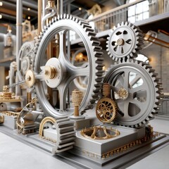 Obraz premium Intricate Mechanical Gears in a Vintage Industrial Setting