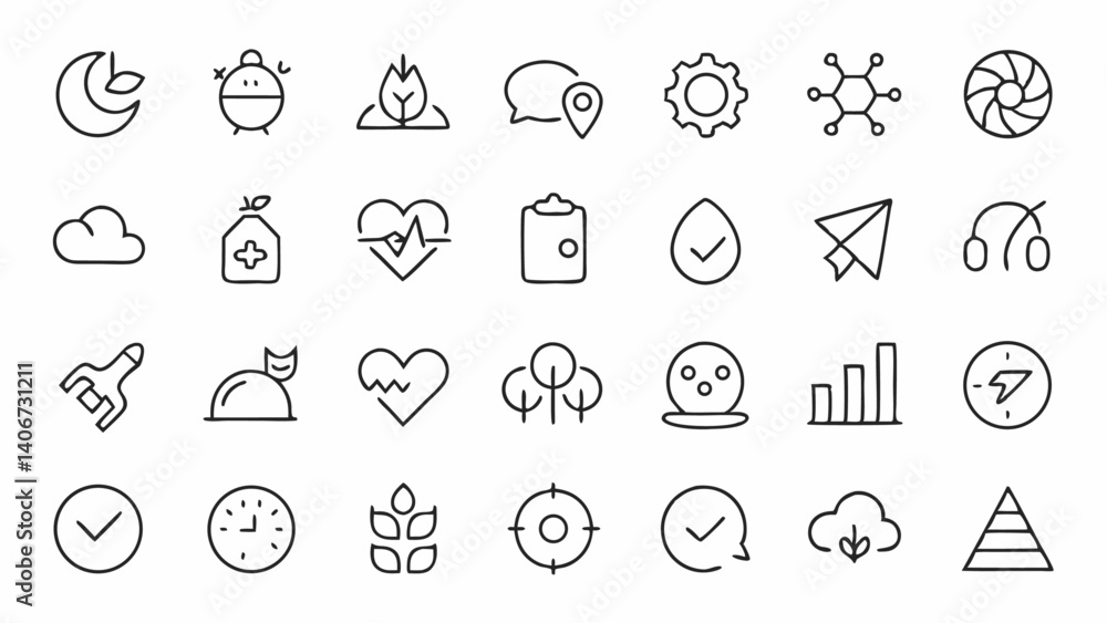 Poster explore slow living with this elegant outline icon set created in a modern linear style ideal for mi