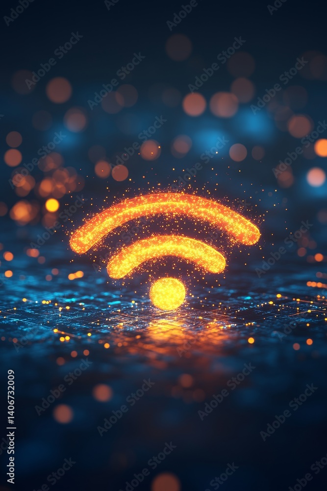 Aufkleber glowing wifi symbol on blue abstract digital technology background with network connection concept