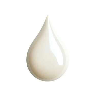 Creamy white milk drop with glossy shine, isolated on transparent cutout background