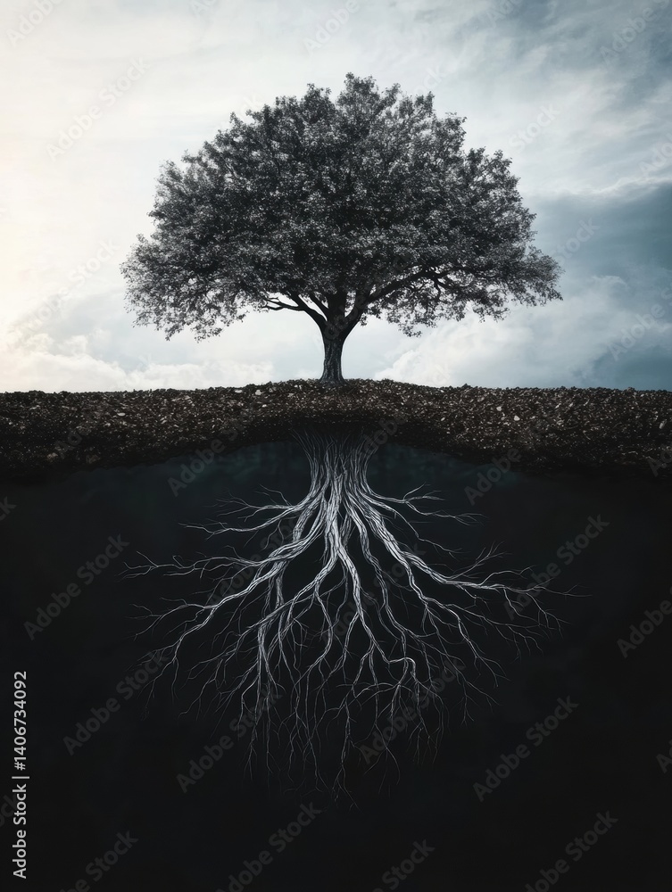 Leinwandbilder roots mimicking neural networks illustrate the connection between nature and organic intelligence in
