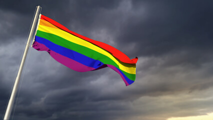 cute Gay Pride flag on massive dark clouds background - abstract 3D illustration