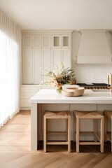 Fototapeta premium a serene organic modern kitchen bathed in soft natural colors