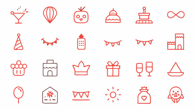 A creative pack of festival holiday themed line icons ideal for enhancing visual appeal in seasonal campaigns party invitations websites and social media content