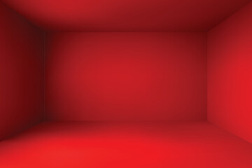 Red empty room product background in simple perspective gradient, vector illustration geometric wall and floor	