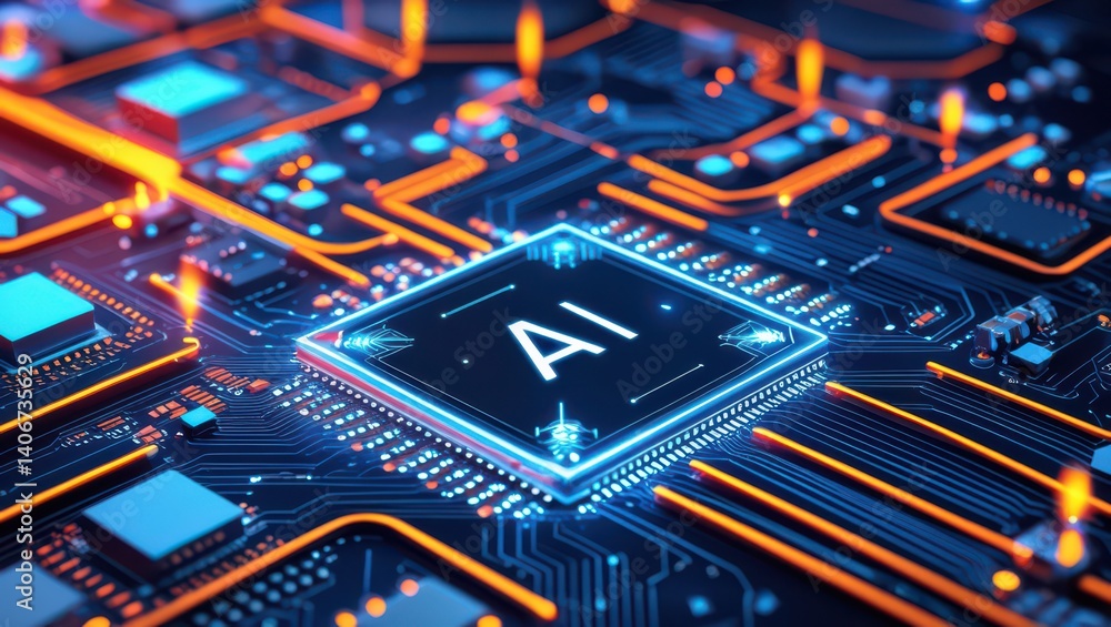 Poster ai artificial intelligence technology chip processor motherboard circuit board concept digital futur