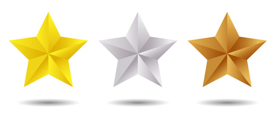 Obraz premium A set of gold, silver and bronze stars floating in the air