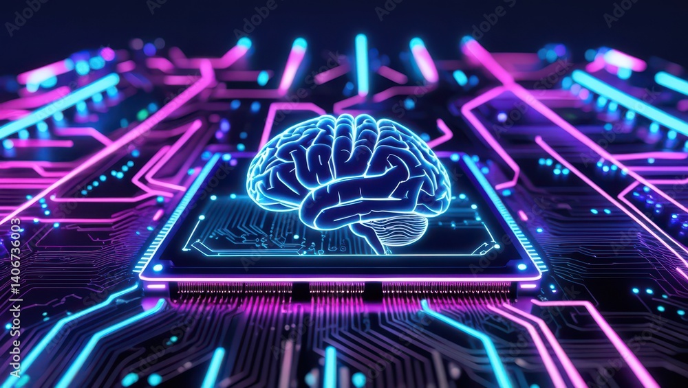 Poster artificial intelligence brain on circuit board ai technology machine learning concept design