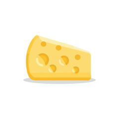 Detailed cartoon-style depiction of yellow cheese with distinctive holes, isolated on a minimalist white background, perfect for culinary and food design projects or educational materials.