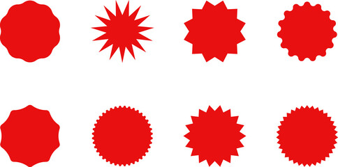 Starburst sticker set - collection of special offer sale oval and round shaped sunburst labels and badges. Promo stickers with star edges.
