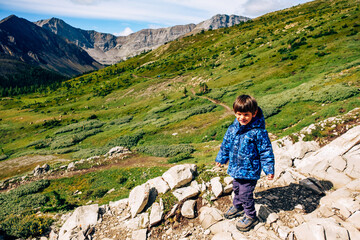 Family hike to Ptarmigan Cirque Interpretive, Peter Lougheed Provincial Park, Kananaskis Country, Alberta, Canada