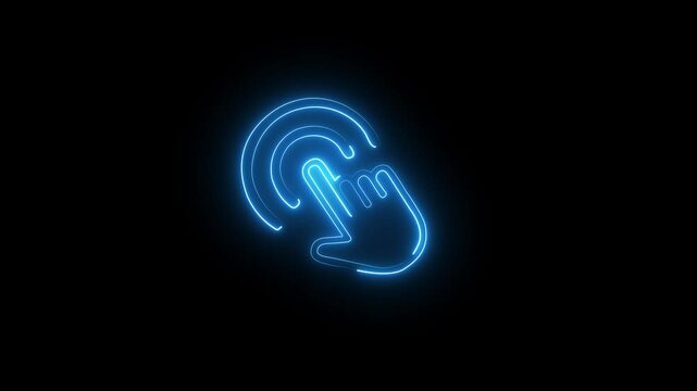 Glowing Neon Touch Screen wave from hand gesture in digital futuristic style on Black Background Neon icon of hand moveme. Video Motion Graphic Animation on 
