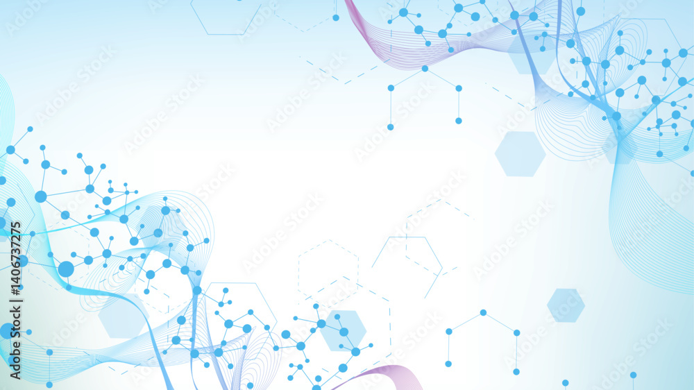 Aufkleber modern science background with lines, dots and hexagons. wave flow abstract background. molecular st