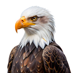 Obraz premium Majestic bald eagle portrait with golden eye focus isolated on transparent background