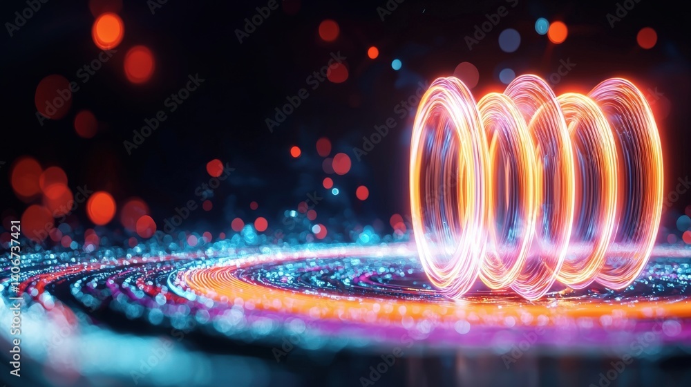 Poster dynamic light trails create a vibrant visual experience abstract space digital art modern aesthetics