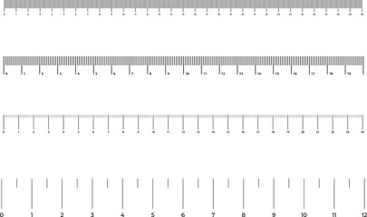 Graduated ruler illustration on a white background. Inch and centimeter ruler vector illustration. Various measurement scales with divisions.