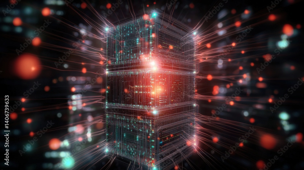 Poster dynamic data visualization of digital systems virtual space graphic representation futuristic enviro