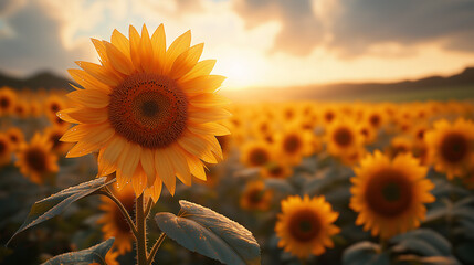 Golden Sunflower Field at Sunset – Inti Raymi Festival Vibes, Ai Generated Images.