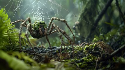 Adzi spinning a tale in its web forest floor nature photography lush environment close-up view wildlife concept