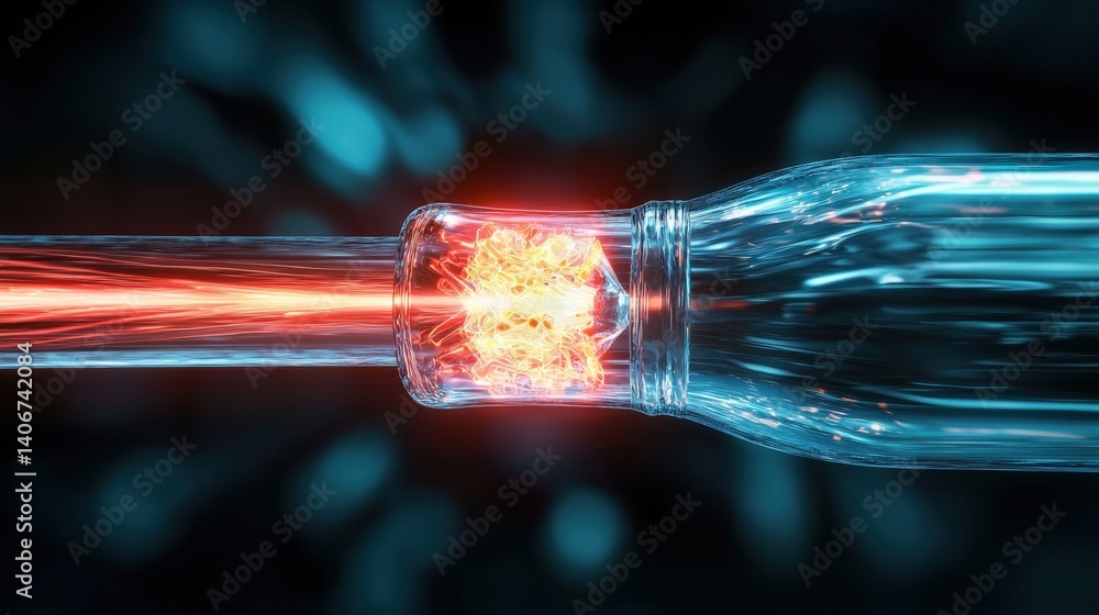 Poster dynamic bottle explosion laboratory digital art futuristic close-up science and technology concept