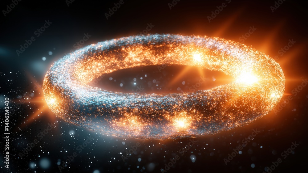 Poster dynamic cosmic energy ring space 3d animation sci-fi environment close-up view abstract concept