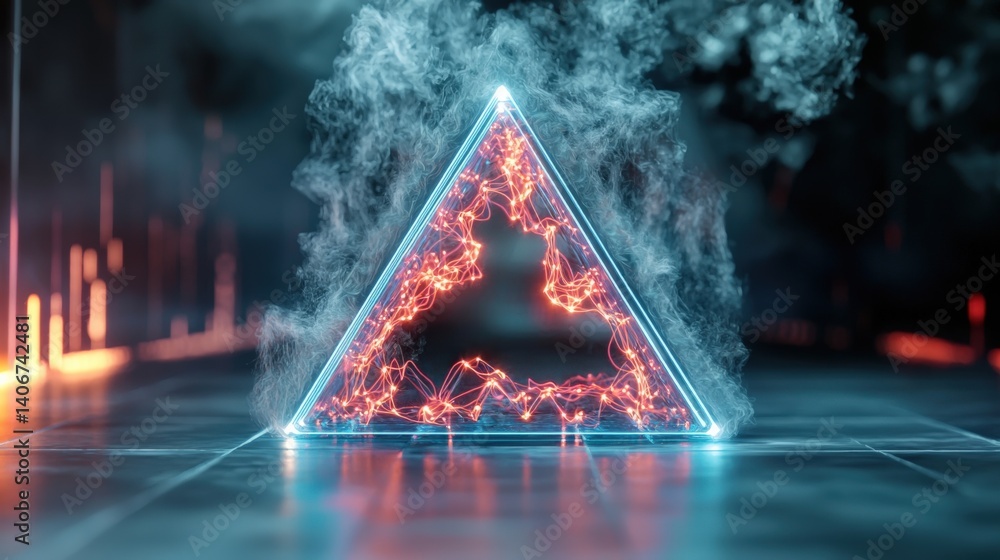 Aufkleber dynamic neon triangle futuristic setting digital art sci-fi environment close-up view concept of ene