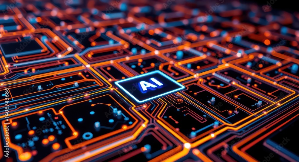 Poster ai artificial intelligence circuit board technology concept digital brain neural network innovation 