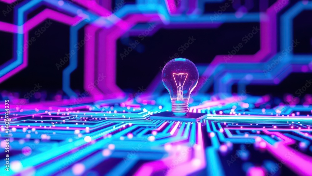 Poster light bulb on circuit board idea generation innovation technology future ai artificial intelligence 