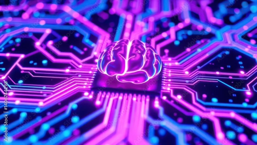 Poster ai brain circuit board technology concept for machine learning and neural network artificial intelli