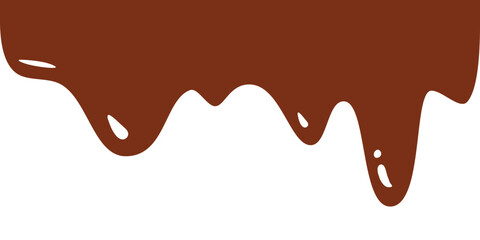 Flowing melted chocolate. Liquid drips or liquid sauce drop. Liquid chocolate, cream, syrup, milk, paint, ink, slime, dark chocolate on white background