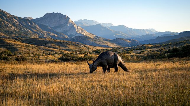 Diprotodon grazing in serene mountain landscape nature photography lifelike environment natural viewpoint