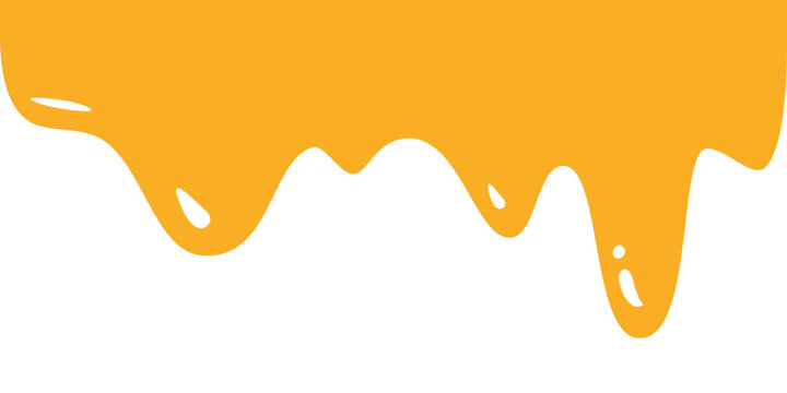 Flowing melted caramel. Liquid drips or liquid sauce drop. Seamless drops of honey, Cheese, syrup, mustard, butter, yellow paint, ink, slime on white background