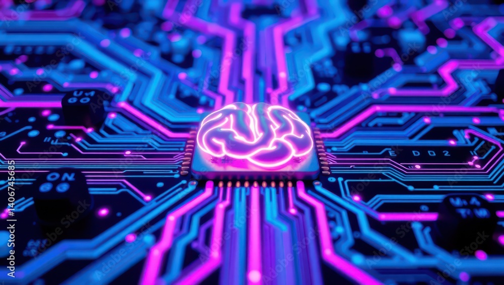 Poster artificial intelligence brain circuit board technology ai neural network deep learning concept futur
