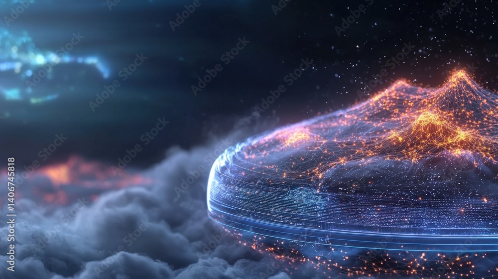 Poster futuristic cosmic landscape outer space digital artwork ethereal environment wide-angle view sci-fi 